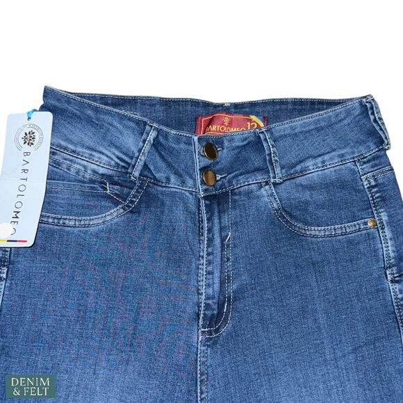 Bartolomeo Premium Colombian Flare Jeans Blue Wash Stretch Denim Women’s NEW - Picture 3 of 11